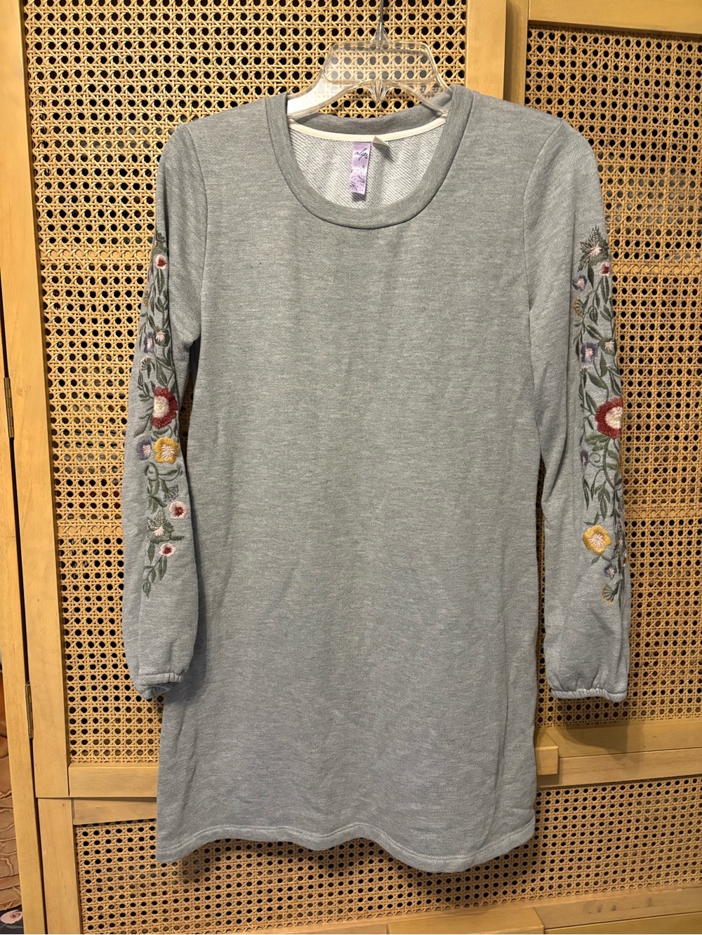 Floral embroidered sleeve sweatshirt mini dress S